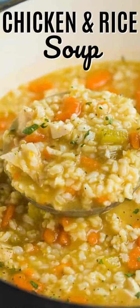 This Chicken and Rice Soup is an easy, healthy soup recipe that's perfect for chilly days! It's loaded with vegetables and brown rice, simmered in chicken broth and finished with a touch of creaminess. #spendwithpennies #chicken #soup #easyrecipe #easysoup #easydinner #withchicken #withveggies Easy Soup Recipes Healthy, Easy Healthy Soup, Healthy Soup Recipe, Easy Chicken And Rice, Rice Soup Recipes, Chicken Rice Soup, Vegetarian Soup Recipes, Diner Recept, Best Soup Recipes