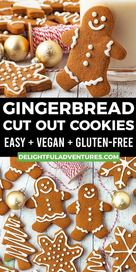 Easy cut-out vegan gluten-free gingerbread cookies that can be made crisp or soft. They’re eggless, dairy-free, and filled with the warm, classic gingerbread spices you associate with the holidays. They can be cut out into any shape and decorated exactly how you like them! Gf Df Gingerbread Cookies, Gluten Free Gingerbread Cookies Recipe, Christmas Vegan Recipes, Gf Gingerbread, Keto Gingerbread Cookies, Baking Night, Gluten Free Gingerbread Men, Gluten Free Gingerbread Cookies, Vegan Gingerbread Cookies