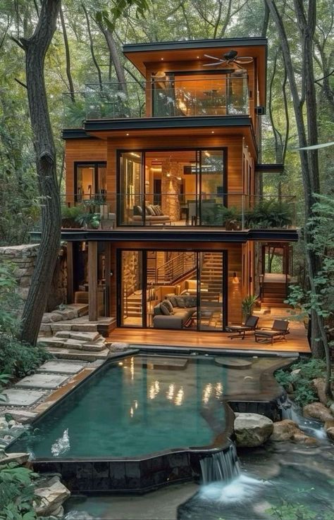 Praire Style Homes, Beautiful House Images, 2023 Modern Kitchen, Green Modern Kitchen, Building A Small House, Underwater House, Crazy Houses, Wooden Work, Jungle House