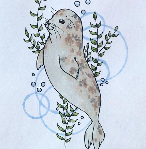 Cute Seal Tattoo, Orca Tatoos, Seal Tattoo Simple, Sea Lion Drawing, Cute Seal Drawing, Sea Lion Tattoo, Seal Drawing, Seal Tattoo, Underwater Painting