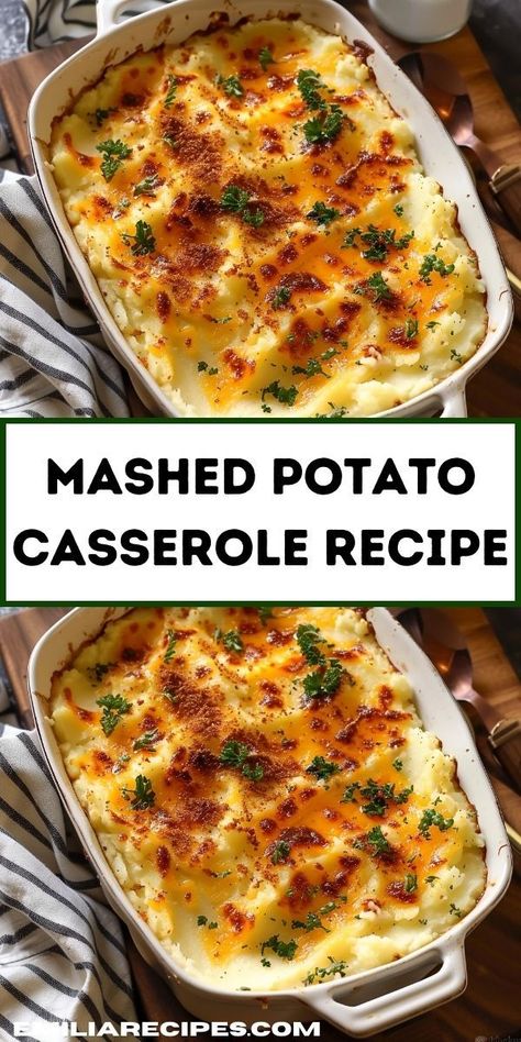 Looking for potato side dishes? Try this mashed potato casserole recipe! Perfect for dinner ideas and potato recipes, it’s a delicious addition to your potato dinner recipes and family meals. Potato Dinner Recipes, Cheesy Mashed Potato Casserole, Veggie Casserole Recipes, Mashed Potato Casserole Recipes, Mashed Potato Casserole, Easy Mashed Potatoes, Potato Dinner, Cheesy Mashed Potatoes, Potatoe Casserole Recipes