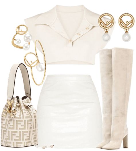 Fendi Style Outfit, Cream Outfit Ideas, Fendi Outfits, Fendi Outfit, Polyvore Outfits Summer, Fendi Clothing, Cream Outfit, Outfit Polyvore, Chique Outfits