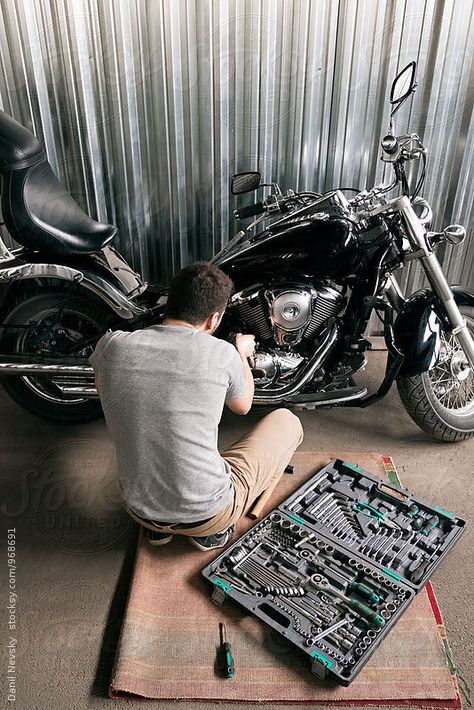 Motorcycle Repair, Dream Bike, Motorcycle Men, Back View, Box Fan, A Man, Royalty Free Stock Photos, Repair, The Unit