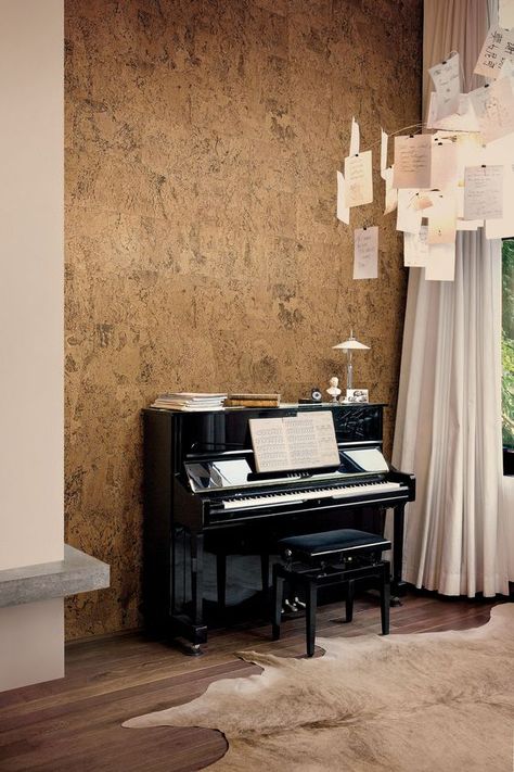 Cork Wall Tiles, Inside A House, Narrow Lot House Plans, Cork Wall, Guest Bedroom Decor, Piano Room, Concrete Furniture, Kamikaze, Wall Cladding