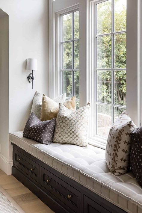 Home Reveal: Nellie Gail P.2 - Mindy Gayer Design Co. Bench Seat In Front Of Window, Window Seat Nook, Bench Window, Mindy Gayer Design, Window Bench Seat, Coastal Luxe, Window Seat Design, Window Nook, Window Bench