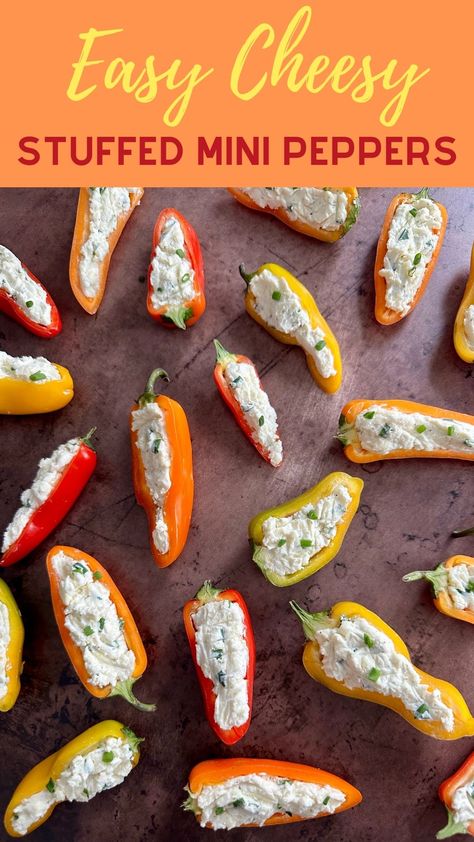 Cream Cheese Stuffed Mini Peppers - HOORAH to Health Broccoli And Chive Stuffed Mini Peppers, Stuffed Snacking Peppers, Mini Sweet Pepper Appetizers, Stuffed Pepper Bites, Grilled Stuffed Mini Sweet Peppers, Mini Peppers Stuffed With Boursin Cheese, Mini Sweet Pepper Dip, Cream Cheese Stuffing For Peppers, Stuffed Raw Peppers