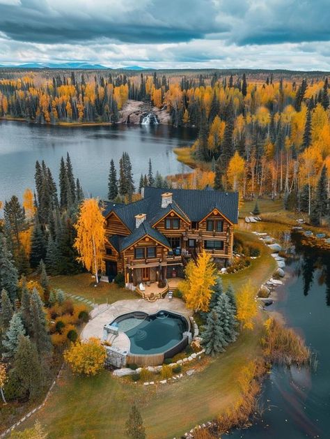 Log Cabin Living Two Story Log Cabin, Simple Log Cabin Homes, Log Cabins Exterior, Log Cabin Mansions, Forest Cabins, Wood Cabins, Cabin Houses, Alaska Cabin, Cottagecore Lifestyle