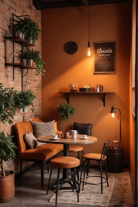 10 Ideas and Inspiration for Industrial Style Coffee Corners - afullmug.com Cafe Style Kitchen At Home, Coffee Shop Style Kitchen, Coffee Shop Inspired Home, Home Coffee Shop Design, Coffee Shop Inspo Interior Design, Coffee Lounge Ideas, Cozy Cafe Interior Coffee Shop, Cozy Coffee Shop Interior, Rustic Cafe Decor