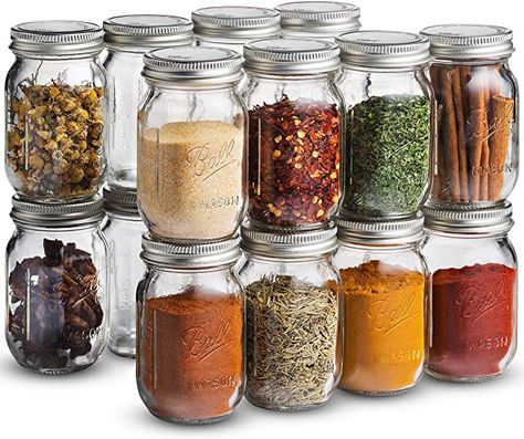 AmazonSmile: Ball Spice Jars [Set of 16] Mini Mason Jars 4 oz. Small Glass Storage Jars With Lids - For Herbs & Spices, Jelly, Honey Jars, (Not Canning) Favors, DIY & Crafts - Bundled With SEWANTA 28 Spice Labels: Kitchen & Dining Seasoning Jars, Spice Organization Drawer, Mason Jar Storage, Spice Jar Set, Diy Spices, Mini Mason Jars, Spice Drawer, Jars With Lids, Wide Mouth Mason Jars