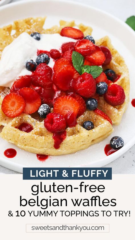 Gluten-Free Belgian Waffles - These fluffy gluten-free waffles are your new breakfast fave. Don't miss all our favorite toppings to try! // Gluten-free Belgian waffle recipe // thick gluten-free waffles // the best Gluten-free waffles // easy gluten-free waffles // how to make gluten-free Belgian waffles // Gluten Free Waffle Mix Recipe, Gf Wraps, Gluten Free Belgian Waffles, Savory Waffle Recipe, Belgian Waffle Recipe, Gluten Free French Toast, Gluten Free Smoothie, Belgian Waffles Recipe, Easy Breakfast Smoothies