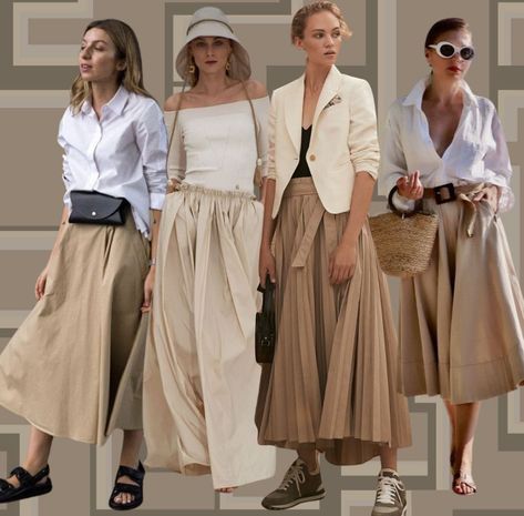 Khaki Skirt Outfits, White Skirt Outfits, Rok Outfit, Style Inspiration Spring Summer, Skirt Inspiration, Long Skirt Outfits, Daily Fashion Inspiration, Skirt Trends, 60 Fashion