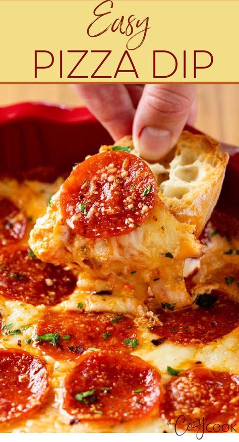 pizza dip with a piece of bread Easy Pizza Dip, Pizza Dip Recipes, Pepperoni And Cheese, Fun Party Food, Pizza Dip, Dip Recipes Easy, Homemade Marinara, Recipes Appetizers And Snacks, Easy Pizza