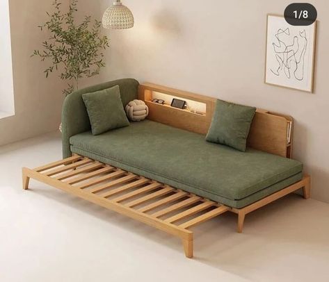 Japanese Sofa Bed, Sofa Bed Ideas Living Room, Sofa Bed Diy, Living Room Daybed, Japanese Beds, Multi Functional Furniture, Wood Sofa Bed, Japanese Sofa, Diy Sofa Bed