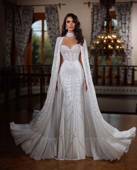 Extravagant Wedding Dresses, Baju Kahwin, Cape Wedding Dress, Long Train Wedding Dress, Classy Wedding Dress, Stylish Wedding Dresses, Pretty Wedding Dresses, Fancy Wedding Dresses, Womens Wedding Dresses