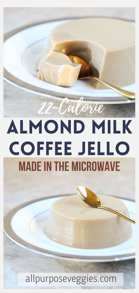 This sweet, cold and jiggly almond milk coffee jello is a delicious low-calorie, low-carb snack that’s made with stevia-sweetened almond milk, instant coffee and gelatin! Here is a quick and fool-proof method of making coffee jello in the microwave and just 4 ingredients. Coffee Jello, Almond Milk Coffee, Almond Milk Recipes, Gelatin Recipes, Jello Desserts, Food Texture, Making Coffee, Jello Recipes, Low Calorie Desserts