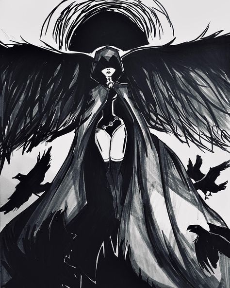 Teen Titans, Black, Teen Titans Raven, Titans Raven, A Drawing, Birds, Angel, White