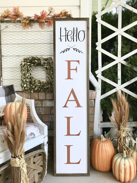 Diy Fall Decor Vases, Fall Porch Decor Ideas, Wood Porch, Fall Porch Decor, Fall Wood Signs, Porch Welcome Sign, Diy Wood Signs, Fall Decorations Porch, Halloween Porch