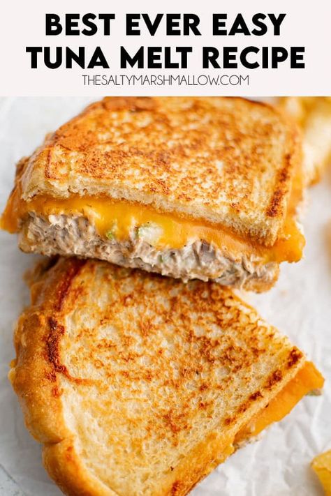 Tuna Melt Hot Tuna Melt Sandwich, Tuna Ideas, Best Tuna Sandwich, Tuna Sandwich Recipes, Pickles Onions, Marshmallow Recipes, Tuna Dinners, Tuna Melt Sandwich, The Salty Marshmallow