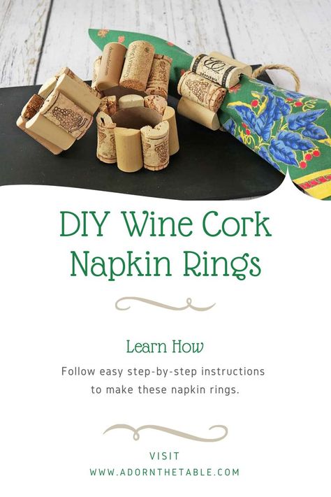 Wine Cork Place Card Holders Diy, Place Card Holders Diy, Wine Cork Table, Wine Cork Place Card Holder, Vineyard Decor, Cork Table, Wine Ring, Napkin Rings Diy, Diy Napkins