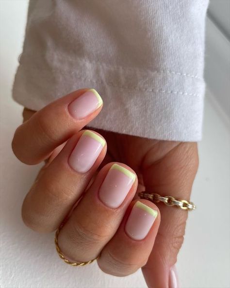 Chloë May: nail artist expert & educator on Instagram: "🫶🏼🤍🍹🥥 I’m not ready for the darker colours if it means Keylime goes into hibernation @glossifyofficial @salonsdirect @officialnavyprofessional Prep" Coastal Grandmother Nails, Yellow Tip Nails, Coastal Granddaughter Nails, Colored French Tips, Shellac Nail Colors, French Tip Manicure, Nails French Tip, Minimalistic Fashion, Aesthetic Holiday