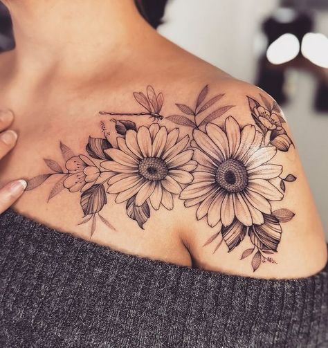 Brown Tattoo Ink, Browning Tattoo, Sunflower Tattoo Shoulder, Chakra Tattoo, Floral Tattoo Shoulder, Beautiful Flower Tattoos, Flower Tattoo Shoulder, Mother Tattoos, Floral Tattoo Sleeve