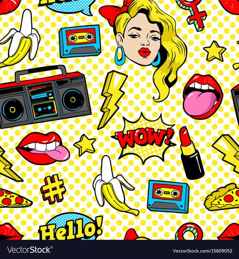 Lips Cartoon, Woman Lips, Cartoons 80s 90s, Pop Art Patterns, Pop Art Illustration, 80s Cartoon, Pop Art Comic, Cartoon Flowers, Pop Art Design