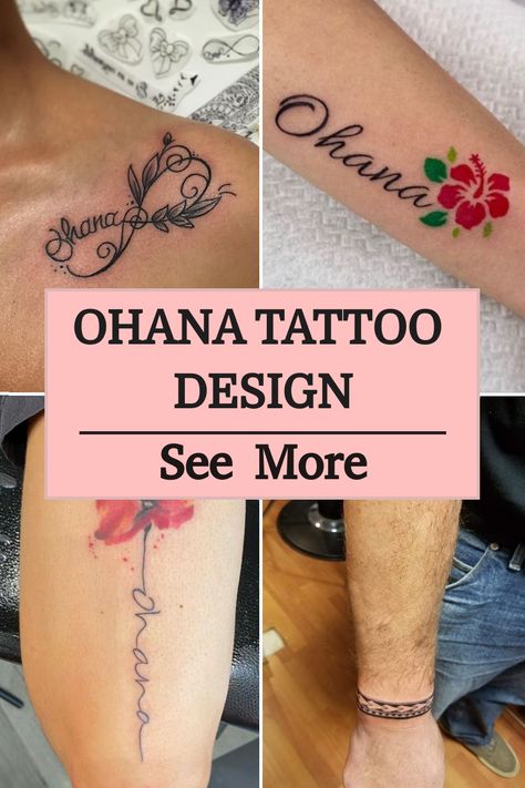 Ohana Tattoo Design Hawaiian Word Tattoos For Women, Ohana Wrist Tattoo, Ohana Tattoo With Flower, Tattoos That Represent Family, Hawaiian Tattoos For Women, Ohana Tattoos, Ohana Tattoo Ideas, Ohana Tattoo, Infinity Symbol Tattoo