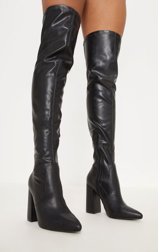 Thigh High Black Boots, Leather Thigh High Boots, Thigh High Boots Heels, Boot Shoes, Leather Western Boots, Black Block Heels, Chunky High Heels, Estilo Chic, Beautiful Boots