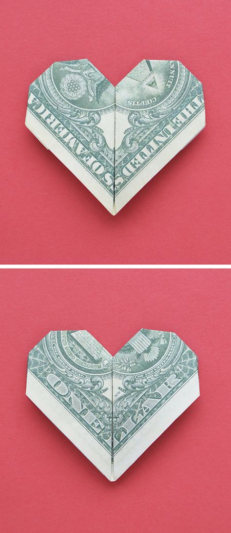 How To Fold Dollar Bills Into Hearts, Money Hearts Dollar Bills, How To Fold A Dollar Bill Into A Heart, Heart Dollar Origami, Fold Money Into Heart, How To Fold A Dollar Into A Heart, How To Fold Money Into A Heart, Dollar Heart Origami, Money Origami Heart