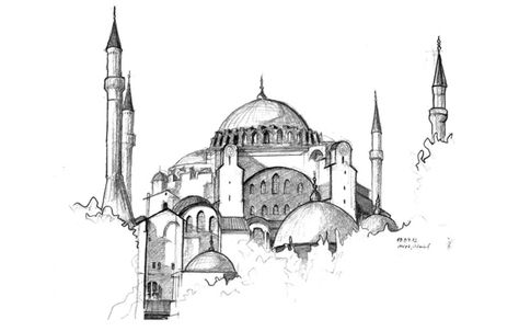 Handdrawing from my sketchbook, Sketch of  Hagia Sophia, Istanbul Turkey, 2012, from the album: drawelling, draw&travel Drawing Of Mosque, Hagia Sophia Drawing, Mosque Sketch, Turkey Sketch, Mosque Sketch Drawing, Hagia Sophia Sketch, Istanbul Drawing, Istanbul Sketch, Hagia Sophia Istanbul Drawing