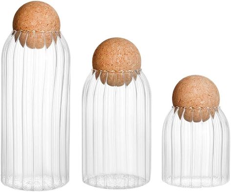 Cabilock 3pcs Glass Storage Jar with Wood Lid Ball Clear Candy Jar Mason Jars Food Storage Canister for Tea Coffee Sugar Salt 3 Sizes : Amazon.co.uk: Home & Kitchen Glass Kitchen Canisters, Coffee Jars, Mason Jar Meals, Tea Jar, Kitchen Containers, Tea Storage, Clear Glass Jars, Glass Storage Jars, Cork Lid