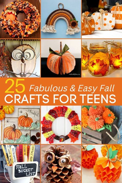 It’s FALL – the absolute perfect time for your teen to slow down a bit, take a break from their unrelenting schedule and do something fun and creative for a change! And, just in case your tween or teen thinks they’ve “outgrown” crafts… think again! We’ve rounded up a bunch of super fun, super cute, and super easy crafts that are anything but childish or hokey! #fallcrafts #fallcraftideas #fallcraftsforkids #fallcraftsfortweensandteens #fallcraftsforteens #easycraftideas #funcfraftideasforkids Art Projects High School, Super Easy Crafts, Thanksgiving Arts And Crafts, Thanksgiving Art Projects, Fun Thanksgiving Crafts, Easy Thanksgiving Crafts, Arts And Crafts For Teens, Thanksgiving Projects, Thanksgiving Activities For Kids