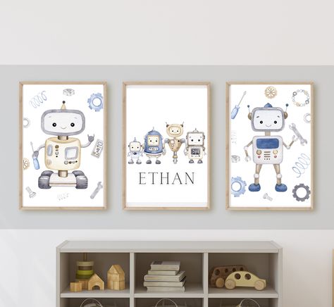 Robot machines bedroom wall art, robotics, electronic, tools, nuts and bolts, name can be customized, 11x14, 3 digital downloads, printable Robot Themed Bedroom, Robot Room Decor, Robot Bedroom, Robot Nursery, Robot Room, Robot Wall Art, Electronic Tools, Bedroom Nursery, Nuts And Bolts