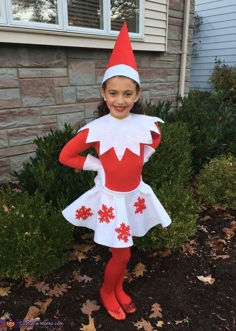 Kristin: My daughter Taylor Garibell loves Christmas and her elf on the shelf. She wanted to have a costume that matched her elf Cherry!. Elf On The Shelf Costume Diy Pattern, Diy Elf On Shelf Costume, Easy Elf Costume Diy, Dress Like An Elf Day At School Diy, Elf On The Shelf Halloween Costume, Girls Elf Costume Diy, Elf Dress Up Ideas, Diy Kids Elf Costume, Elf Outfit Kids