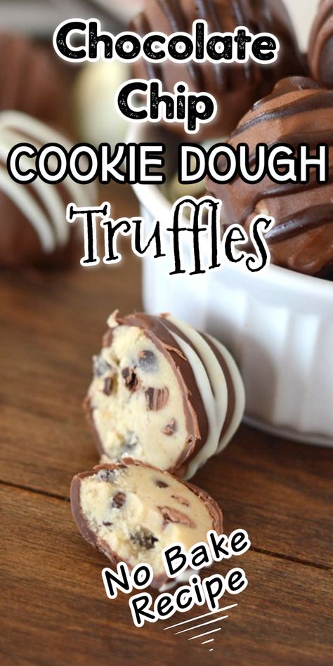 Chocolate Chip Cookie Dough Truffles, Ball Cookies, Chocolate Ball, Truffle Cookies, Dessert Truffles, Cookies With Chocolate, Cookie Dough Truffles, Bite Size Desserts, Candy Recipes Homemade