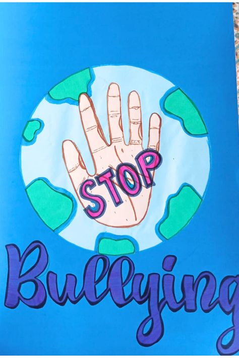 easy, simple, and hanmade and handwritten design for " Stop Bullying".💙 Anti Bully Quotes, Stop Bulling, Handwritten Design, Simple Poster, Poster Drawing, School Posters, Poster Making, Art Classes, Easy Drawings