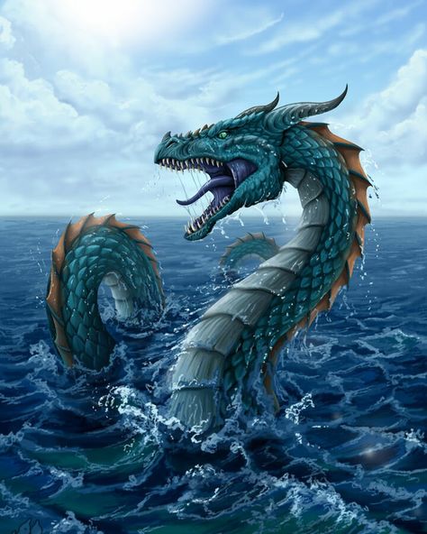 Japanese Mythical Creatures, Heroes Of Dragon Age, Dragon Chino, Dragon Dreaming, Sea Serpent, Marine Art, Water Dragon, Loch Ness Monster, Sea Dragon