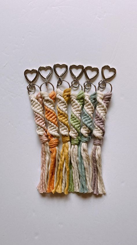 Macrame Braided Keychains ✨ #macrametutorial #macrametutorials #howto #macrame #megsmodernmacrame #shopmegsmodernmacrame #macrameshop… | Instagram Crochet Macrame Keychain Pattern, Macreme Gifts, Macrame Beads, Macrame Keychain With Charm, Keychain Macrame, Macrame Accessories, Macrame Gift Ideas, Macrame Keychain, 2 Color Macrame Keychain