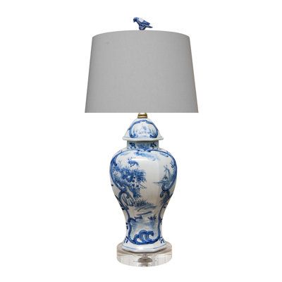 Bungalow Rose | Bungalow Rose Quiona 23" Table Lamp Porcelain in Blue / White, Size 23.0 H x 6.3 W x 6.3 D in | Wayfair Jar Lamps, Cream Table Lamps, Temple Jar, Bronze Table Lamp, Marble Table Lamp, Bronze Table, Enchanted Home, Fixture Table, Porcelain Lamp