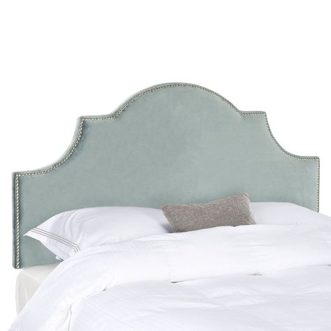 Safavieh Hallmar Arched Scallop Headboard, Blue Nailhead Headboard, Blue Headboard, Upholstered Headboard King, Full Size Headboard, Arched Headboard, Full Headboard, Queen Size Headboard, Queen Headboard, King Headboard