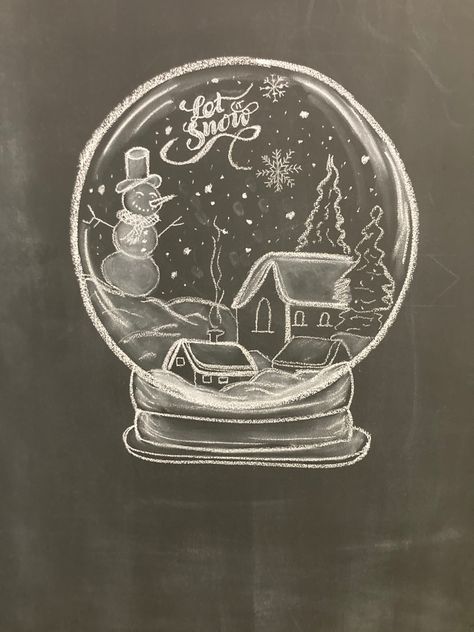 Snow Globe Window Painting, Christmas Toy Store, Globe Drawing, Town Drawing, Blackboard Art, Christmas Window Painting, Christmas Displays, Christmas Windows, Window Drawing