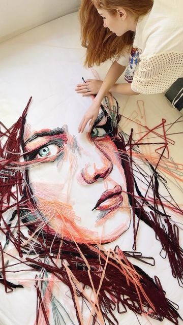 Embroidery on tulle ♡ on Instagram: "Natalia Vodianova Portrait Study packaging progress ♥" Portrait Textiles, Katerina Marchenko, Artistic Embroidery, Embroidery Portrait, Embroidery On Tulle, Portrait Tutorial, Portrait Embroidery, Portrait Study, Tulle Embroidery