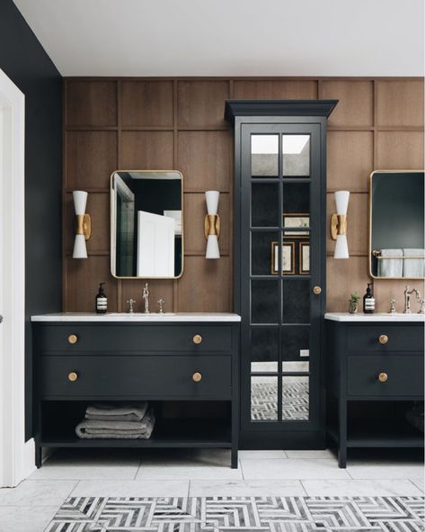 In Good Taste:  Jean Stoffer Design Jean Stoffer Design, Jean Stoffer, Black Vanity Bathroom, Bathroom Vanity Designs, Black Vanity, Vanity Design, Home Luxury, Wood Bathroom, Black Bathroom