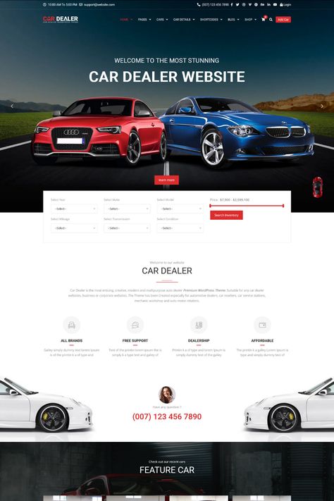 Car Dealer is a modern and responsive WordPress theme designed for automotive businesses, car dealerships, and car sales websites. With its sleek and professional design, Car Dealer offers a user-friendly browsing experience that is optimized for all devices.This theme includes a range of features that make it easy to showcase your inventory of cars and services. Car Dealership Website Design, Car Dealership Website, Automotive Website Design, Car Website Design, Car Dealership Design, Clean Web Design, Sales Website, Car Ui, Car Dealerships