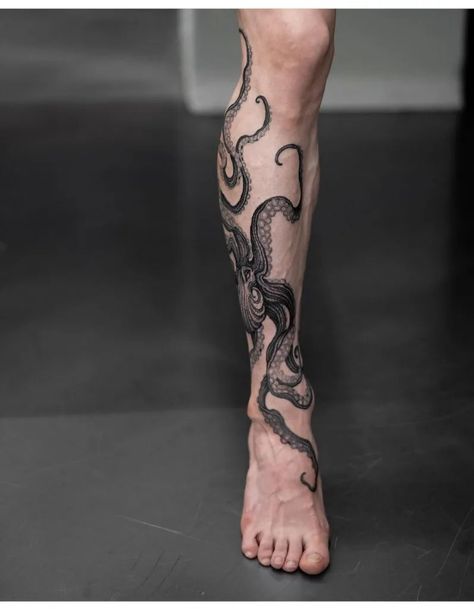 245+ Superior Kraken Tattoos Ideas (2023) - TattoosBoyGirl Calf Tattoo Men, Octopus Tattoo Sleeve, Kraken Tattoo, Squid Tattoo, Lower Leg Tattoos, Shin Tattoo, Octopus Tattoo Design, Octopus Tattoos, Stylish Tattoo