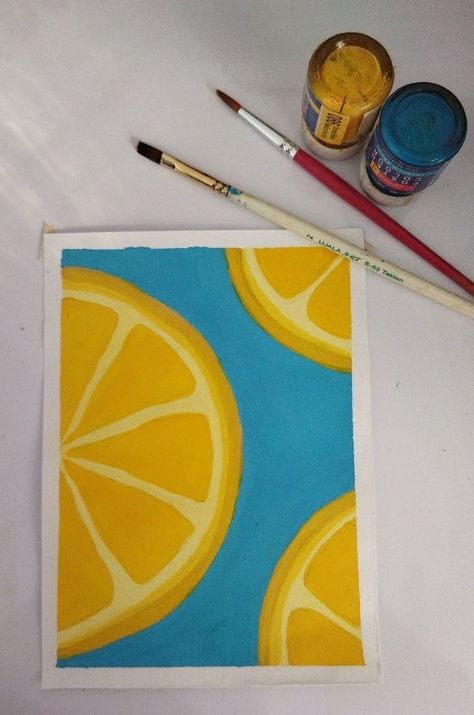 Cute Easy Paintings, Lemon Painting, Acrylic Art Projects, Canvas Art Projects, Canvas Drawing, Simple Canvas Paintings, Easy Canvas Art, Canvas Painting Designs, Cute Paintings