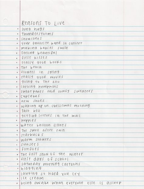 reasons to live. Sweet Reminders, Reason To Live, No Bad Days, Stay Alive, Go To Movies, Aesthetic Stuff, Journaling Ideas, Reasons To Live, My Chemical