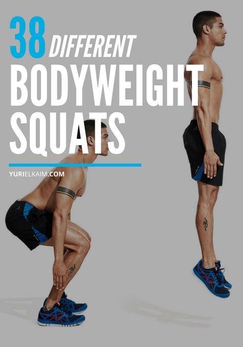 There are so many different types of bodyweight squats you could literally do them every day for an entire month and never do the same kind twice. And you should definitely be doing them regularly – for strength, mobility, and flexibility reasons. Here are 38 of the best. Different Types Of Squats, Bodyweight Squats, Squats Challenge, Types Of Squats, Strength Mobility, Body Squats, Squat Variations, Strength Workouts, Weighted Squats