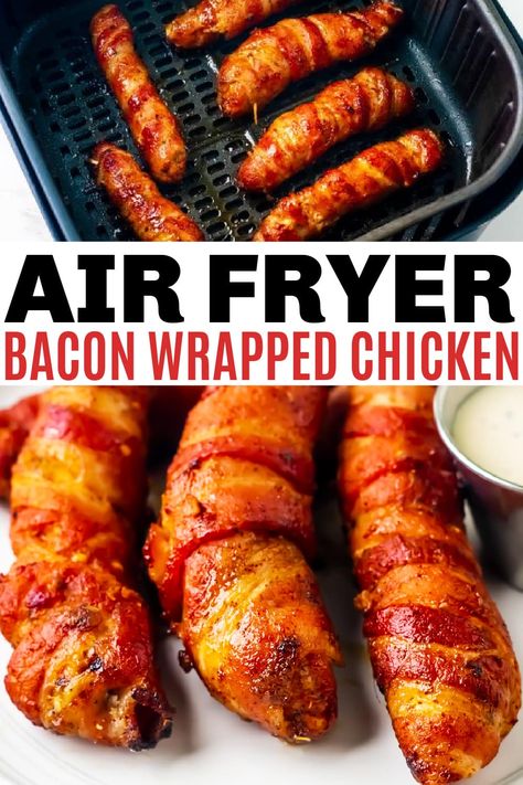 Bacon Wrapped Chicken Tenders in the Air Fryer - Life is Sweeter By Design Air Fryer Bacon Wrapped Chicken, Air Fry Bacon, Air Fryer Recipes Chicken Breast, Air Fryer Bacon, Bacon Wrapped Chicken Tenders, Air Fryer Chicken Tenders, Air Fried Food, Air Fryer Oven Recipes, Wrapped Chicken