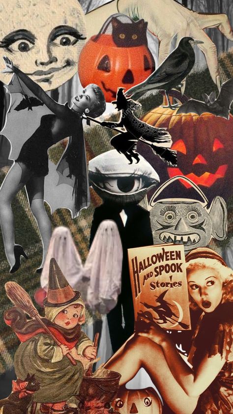 i am beyond excited for halloween #shuffle #collage #halloween #vintage #witch #vintagehalloween #aesthetic Witch Collage Aesthetic, Witchy Collage, Halloween Shuffle, Witch Moodboard, Spooky Collage, Shuffle Collage, Halloween Collage, Halloween Stories, Cute Fall Wallpaper